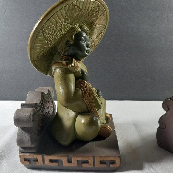 Vintage Bookends 1950s Chalkware Heavy Oriental Motif Felt Bottoms - Picture 14 of 16